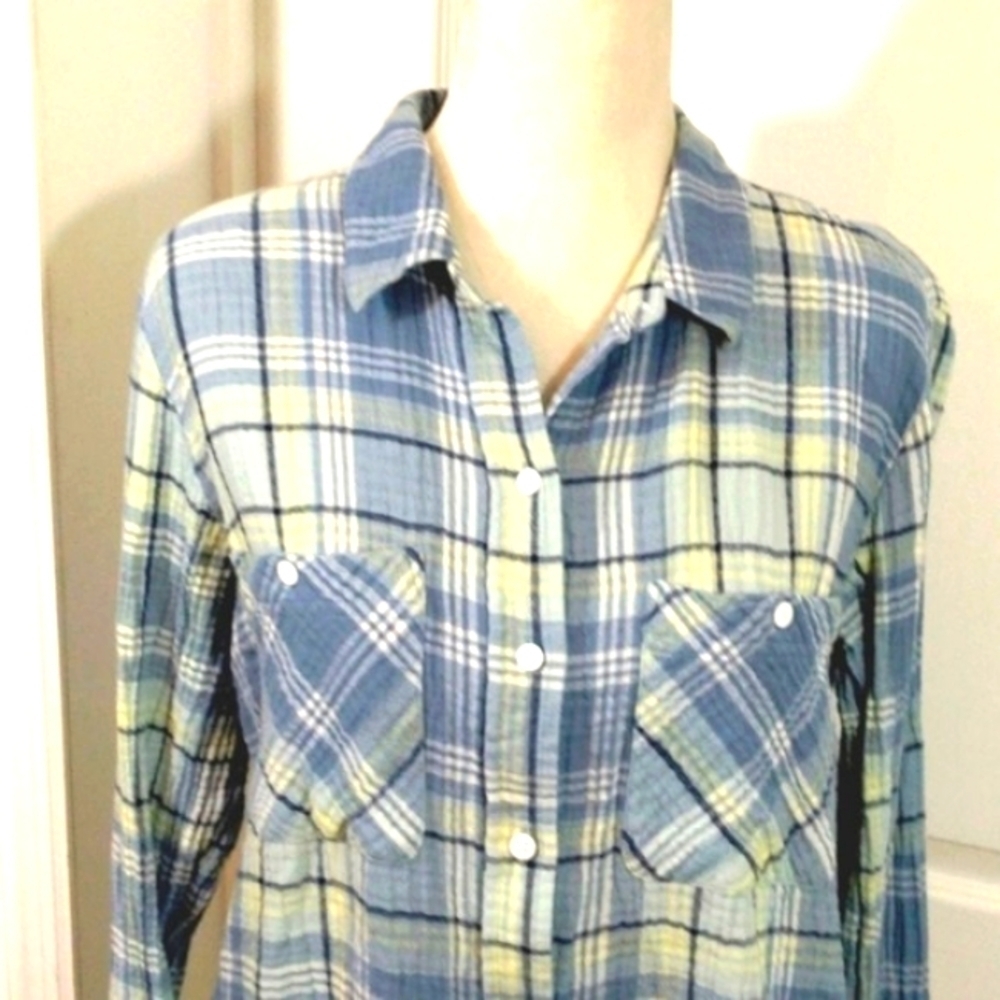 Sanctuary Cotton Plaid Tomboy Button Down Shirt Large - Picture 2 of 6